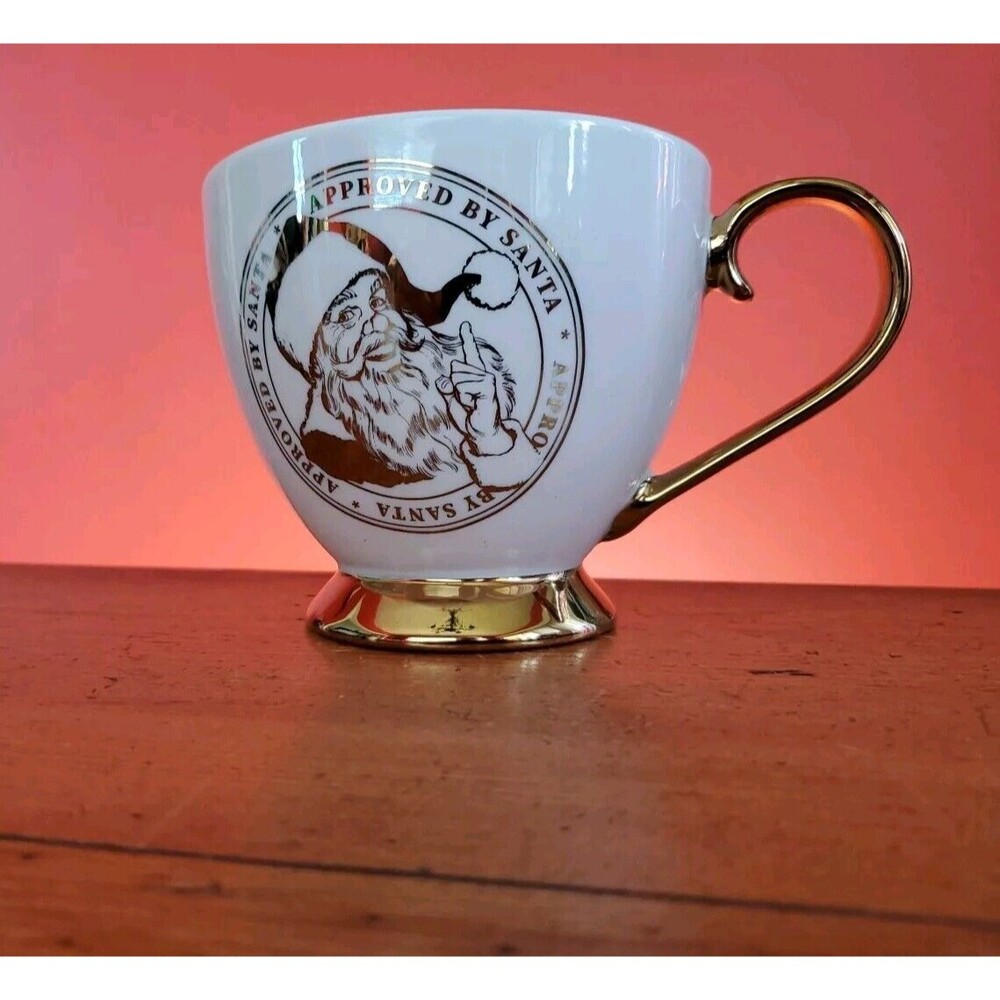 Approved By Santa Clause Large Gilded Cup Mug 16oz Christmas Holiday Theme